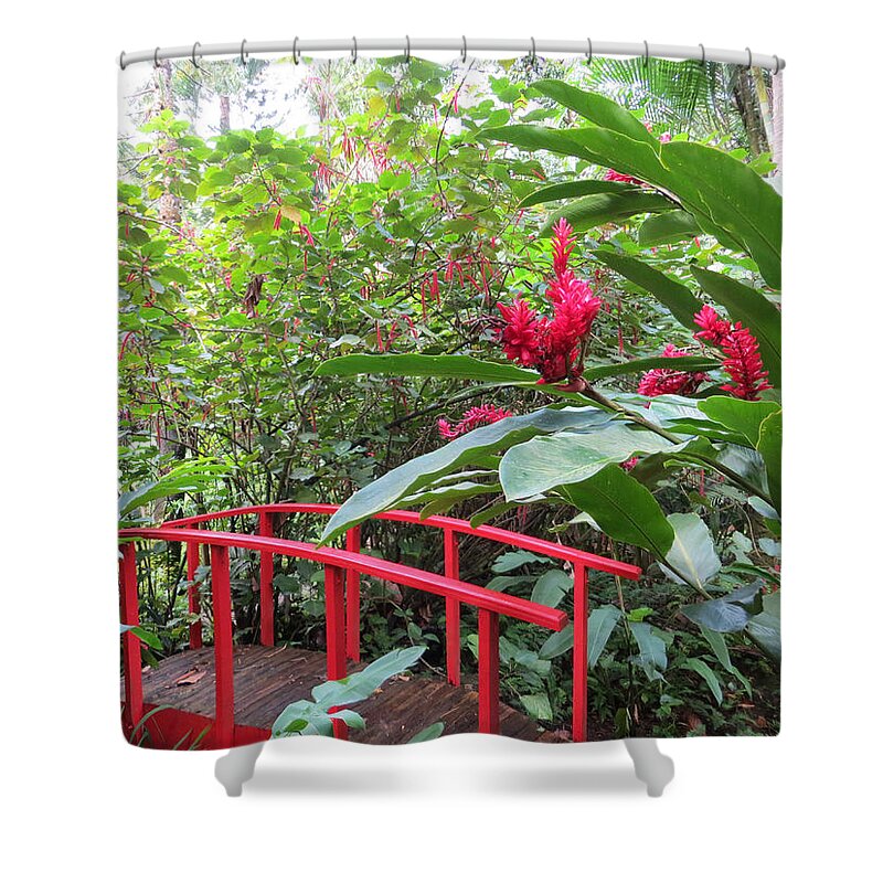 Landscape Shower Curtain featuring the photograph Red Bridge by Teresa Wing