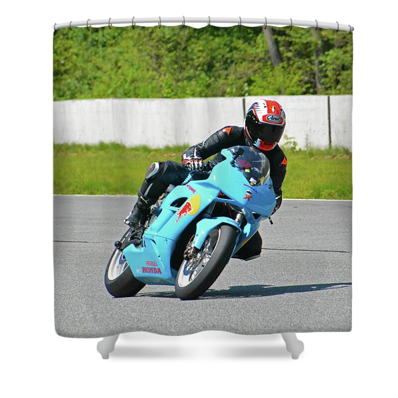 Bikes Shower Curtain featuring the photograph Red Bull Honda by Mike Martin