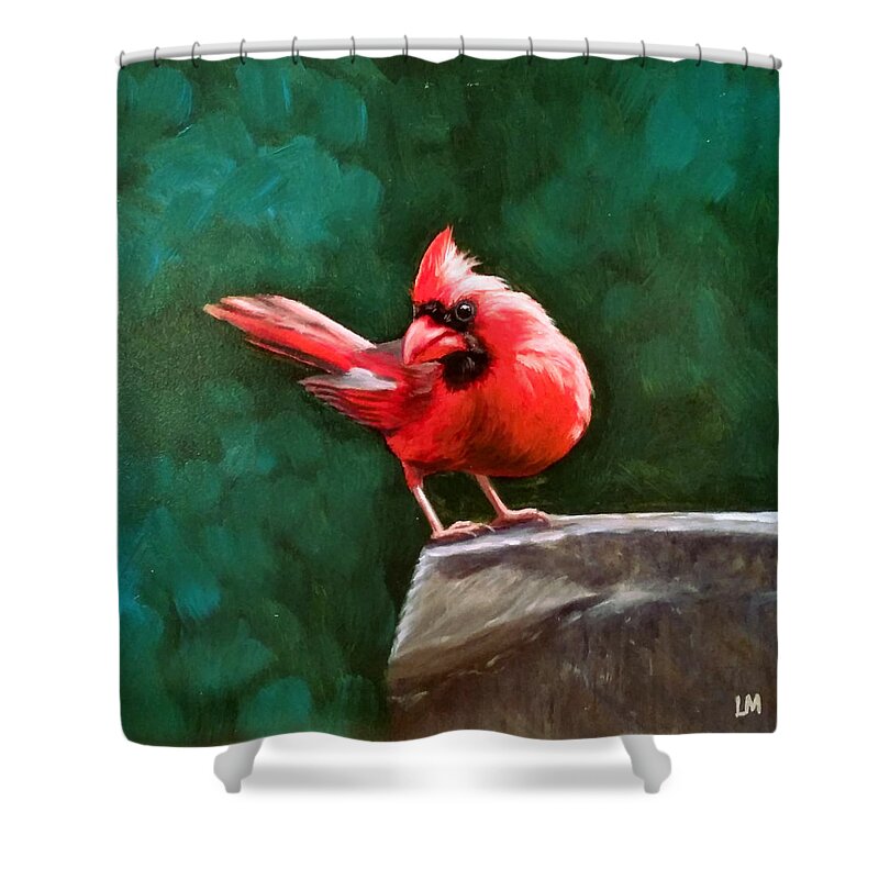 Red Shower Curtain featuring the painting Red Cardinal by Linda Merchant