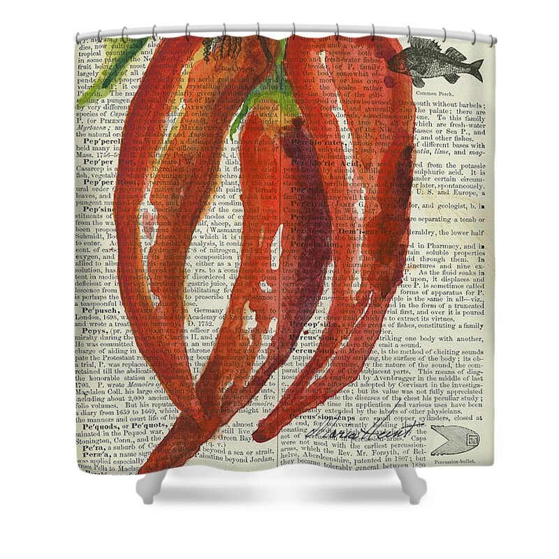 Chilies Shower Curtain featuring the painting Red Chili Peppers by Maria Hunt
