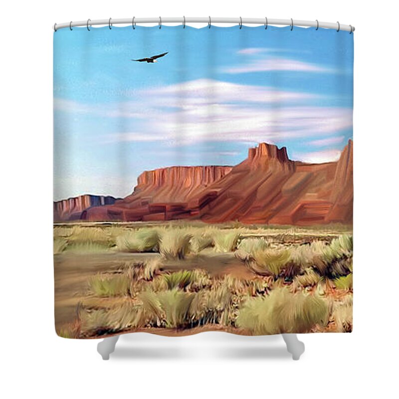 Red Cliff Shower Curtain featuring the digital art Red Cliff Eagle by Walter Colvin