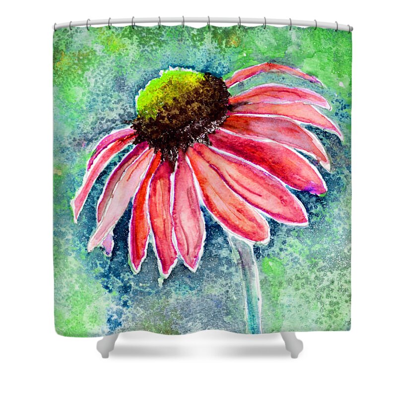 Abstract Shower Curtain featuring the painting Red Cone Flower 9-1-15 by Mas Art Studio