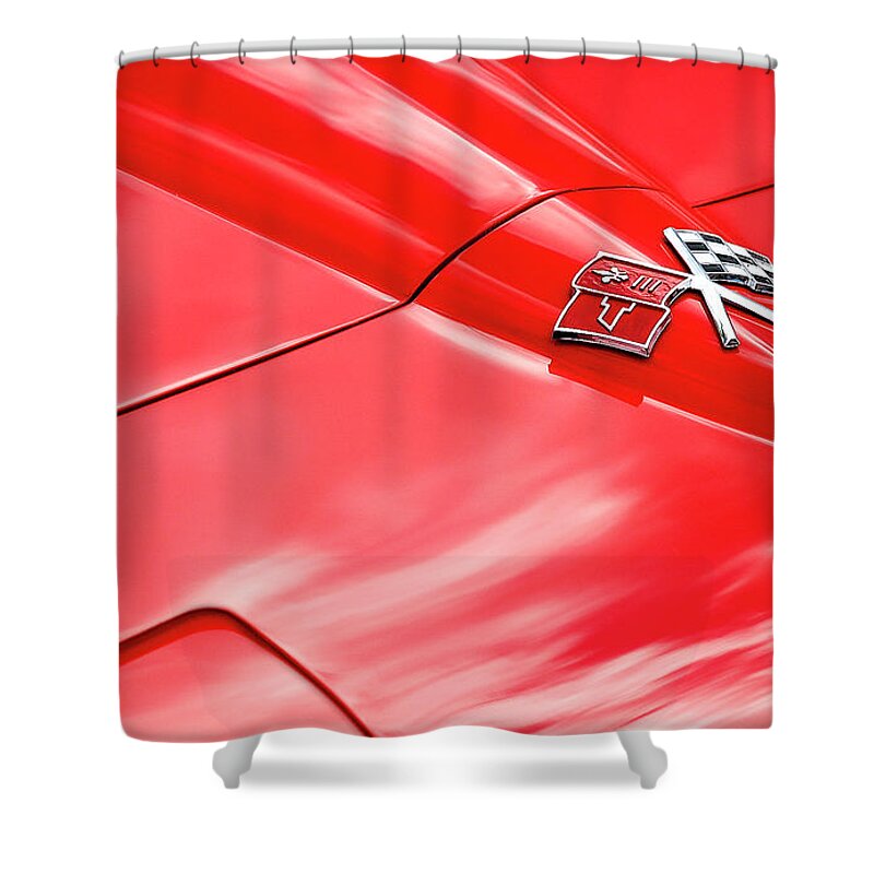 Hood Shower Curtain featuring the photograph Red Corvette Hood by Brian Kinney