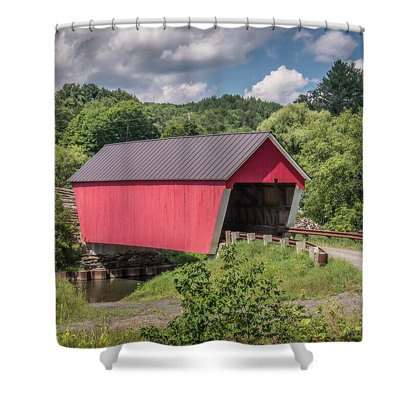 Covered Bridge Shower Curtain featuring the photograph Red Covered Bridge by Robert Mitchell