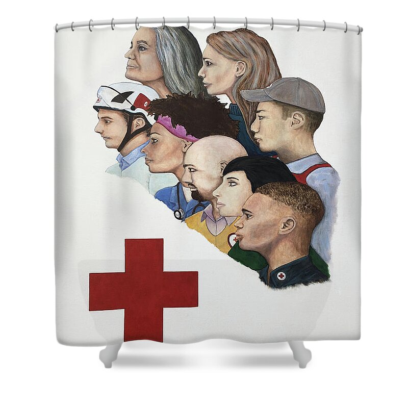 Red Cross Shower Curtain featuring the painting Red Cross Poster Entry by Mr Dill