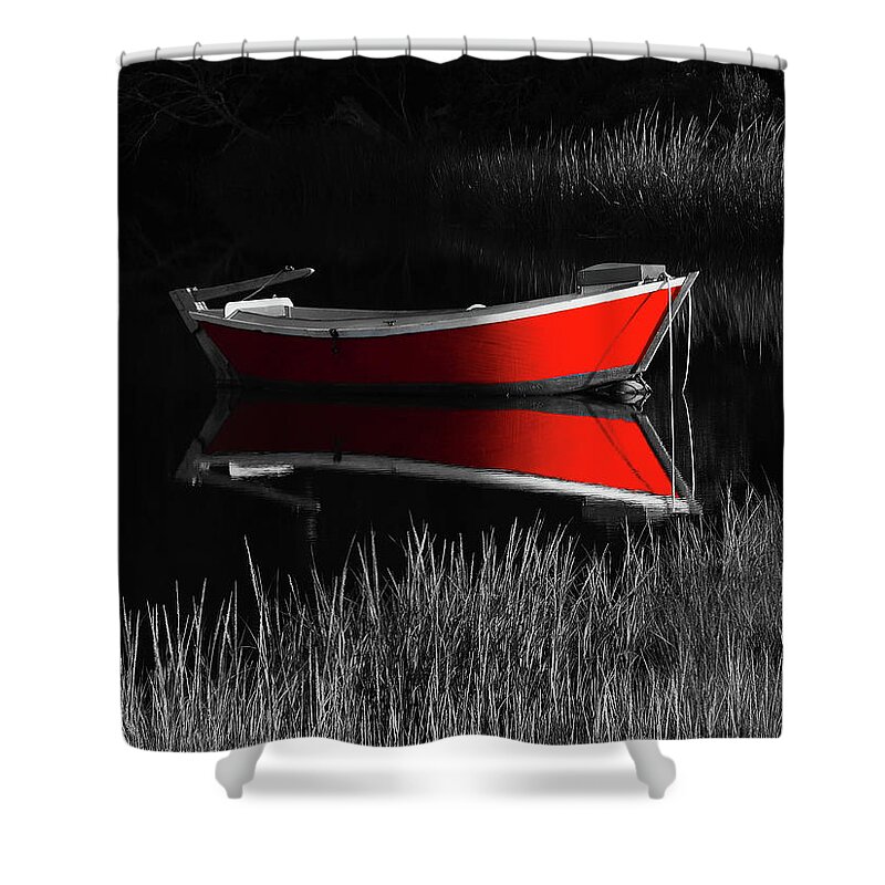 Cape Cod Shower Curtain featuring the photograph Red Dinghy by Juergen Roth