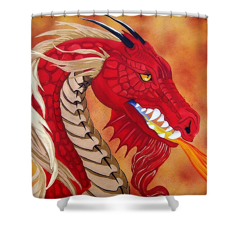 Dragon Shower Curtain featuring the painting Red Dragon by Debbie LaFrance