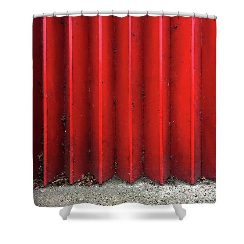Background Shower Curtain featuring the photograph Red expanding metal by Tom Gowanlock