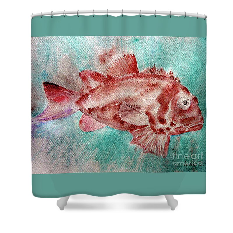 Fish Shower Curtain featuring the painting Red fish by Jasna Dragun