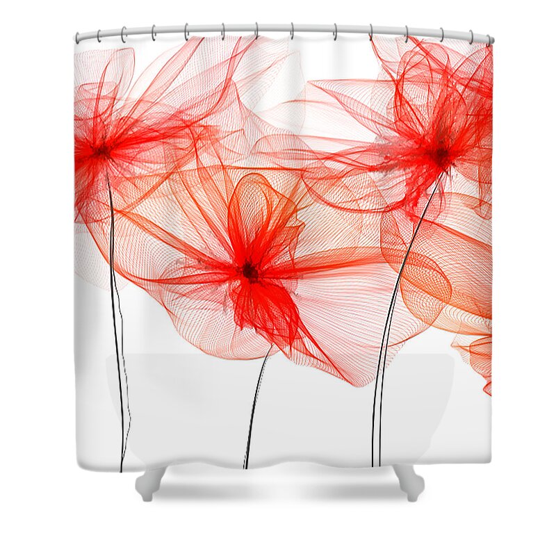 Poppies Shower Curtain featuring the painting Red Floral - Red Modern Art by Lourry Legarde
