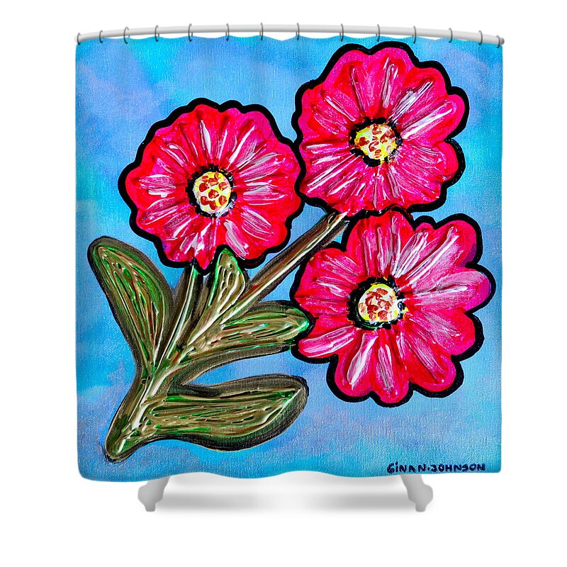   Abstract Paintings Shower Curtain featuring the painting Red flower by Gina Nicolae Johnson