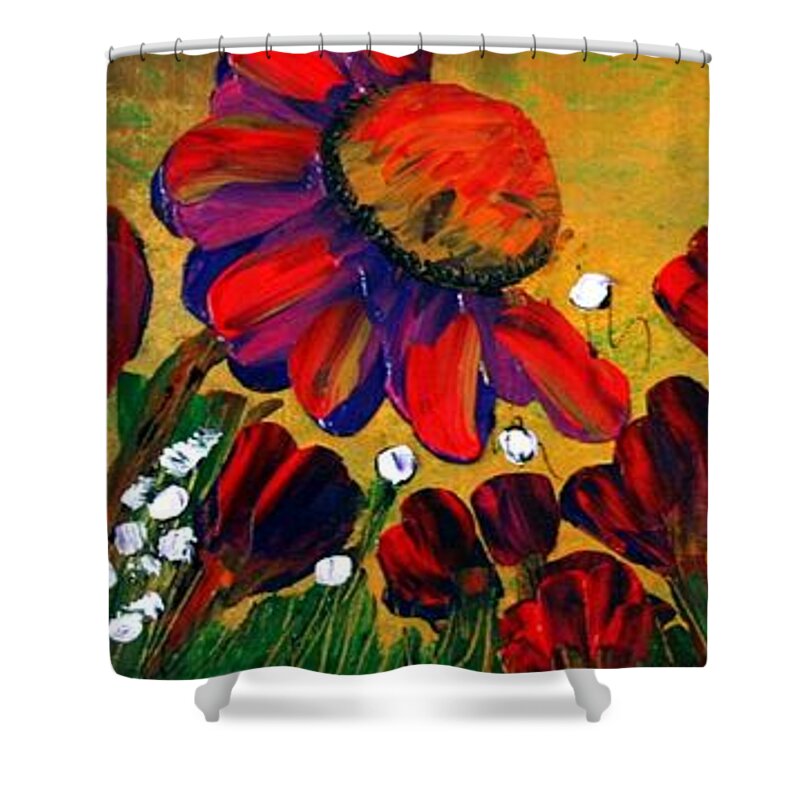 Flowers Shower Curtain featuring the painting Red Garden by Luiza Vizoli