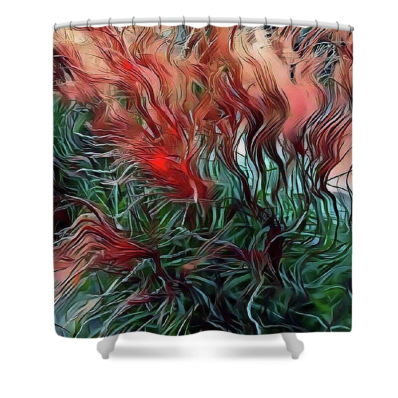 Plant Shower Curtain featuring the mixed media Red grasses by Susanne Baumann