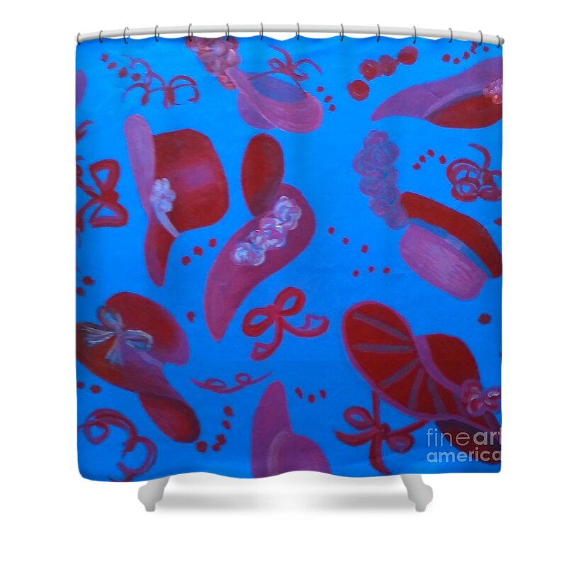 Purple Shower Curtain featuring the painting Red Hat Floor Cloth by Judith Espinoza