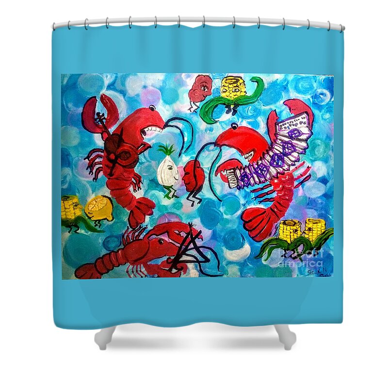 Red Hot Crawfish Ball Shower Curtain featuring the mixed media Red Hot Crawfish Ball by Seaux-N-Seau Soileau
