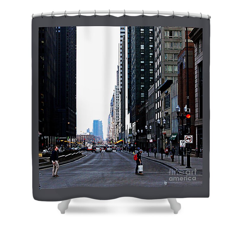 Frank J Casella Shower Curtain featuring the photograph Red Lights - City of Chicago by Frank J Casella