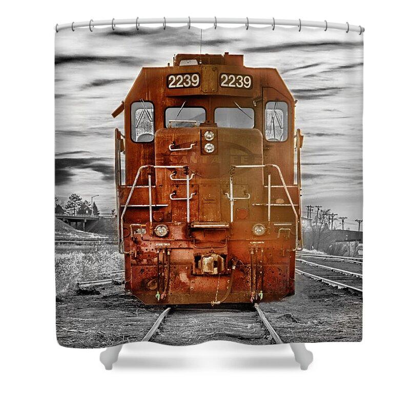 Railroad Shower Curtain featuring the photograph Red Locomotive by James BO Insogna