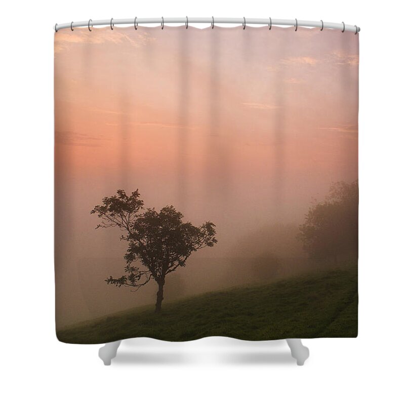 Misty Shower Curtain featuring the photograph Red Mist on the South Downs by Hazy Apple