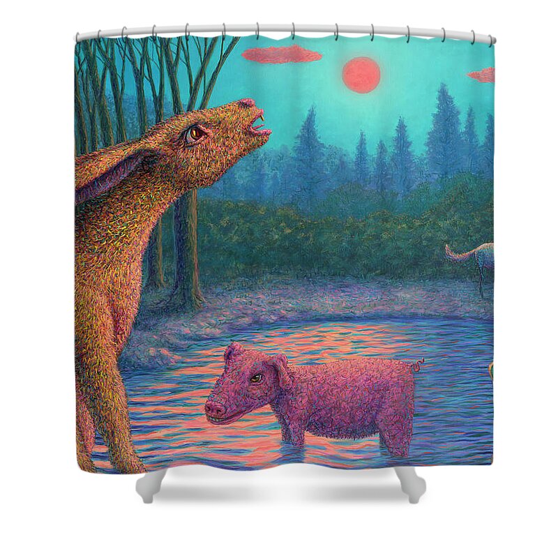 Red Moon Shower Curtain featuring the painting Red Moon Rising by James W Johnson