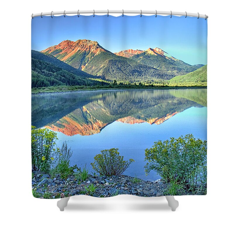 Colorado Shower Curtain featuring the photograph Red Mountains Reflected by Alan Toepfer