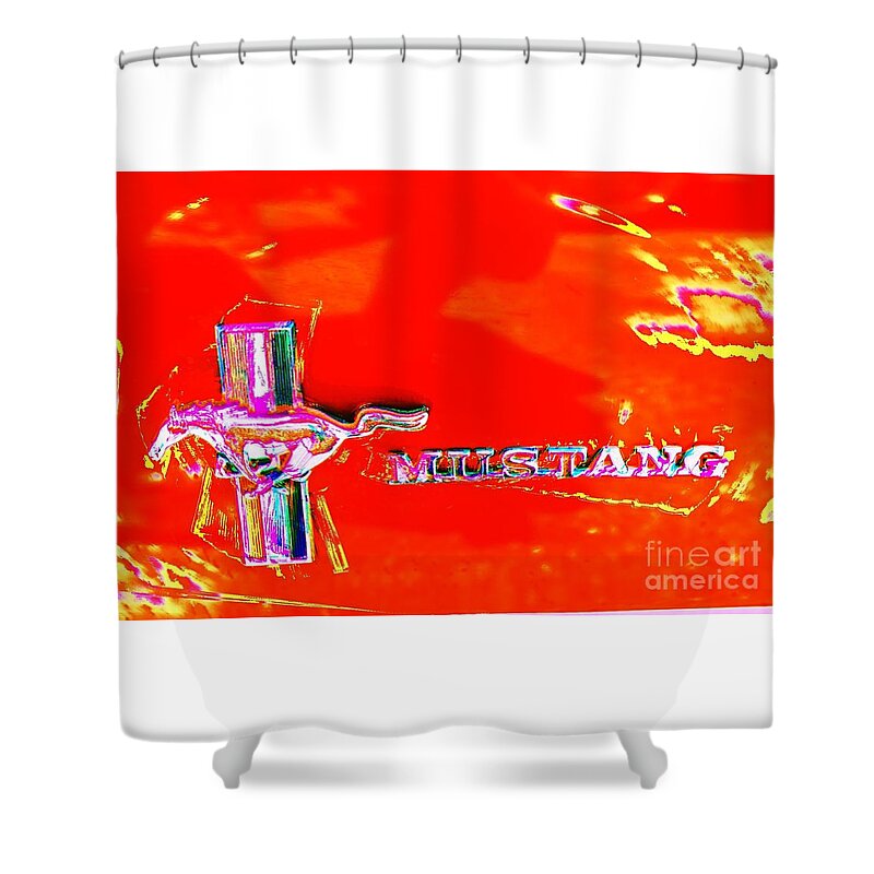 200 Views Shower Curtain featuring the photograph Red Mustang Mod by Jenny Revitz Soper