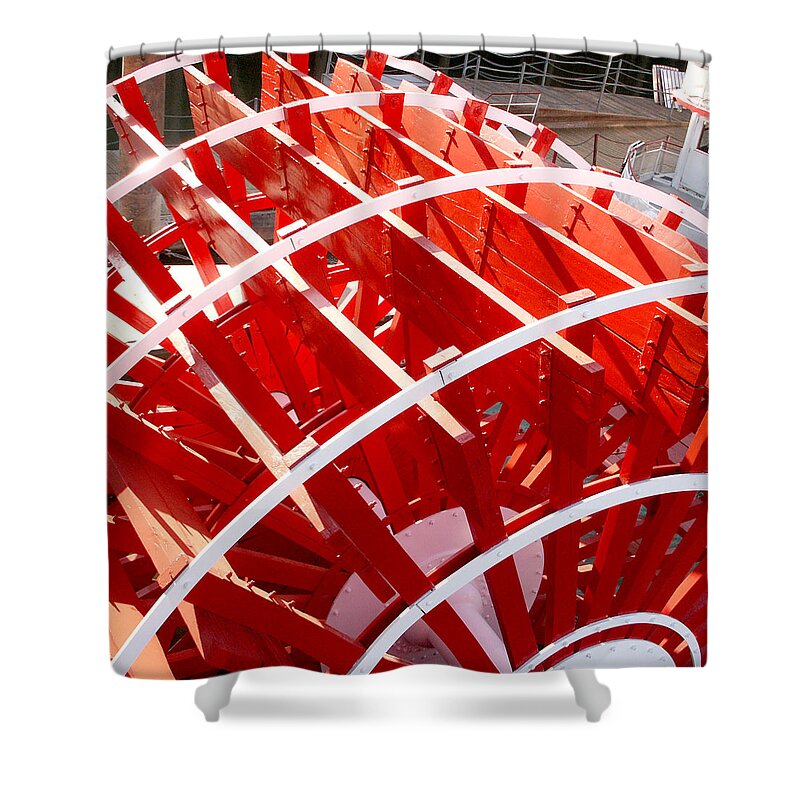 Sacramento Shower Curtain featuring the photograph Red Paddle Wheel by Art Block Collections
