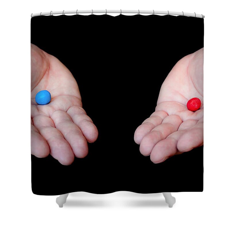 Black Shower Curtain featuring the photograph Red Pill Blue Pill by Semmick Photo