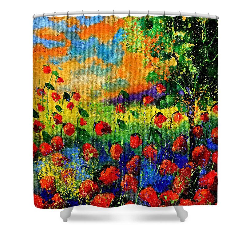 Flowers Shower Curtain featuring the painting Red Poppies 45150 by Pol Ledent