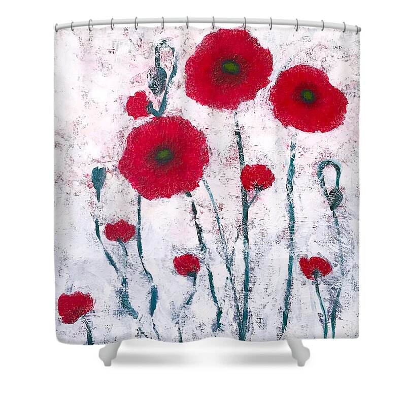 Flower Shower Curtain featuring the painting Red poppies dreamy by Wonju Hulse