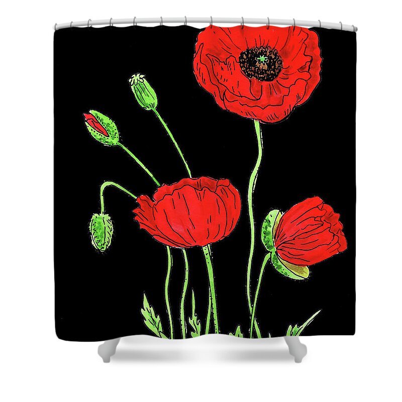 Red Shower Curtain featuring the painting Red Poppy Flowers Watercolour by Irina Sztukowski