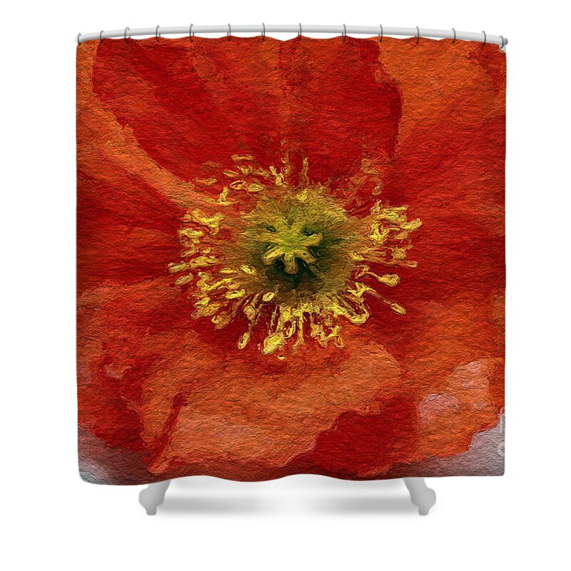 Poppy Shower Curtain featuring the mixed media Red Poppy by Linda Woods