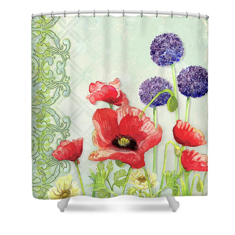 Cool purple and red shower curtain Red Poppy Purple Allium Iii Retro Modern Patterns Shower Curtain For Sale By Audrey Jeanne Roberts