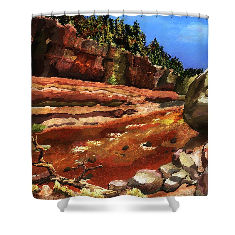 Red Rock Shower Curtain featuring the digital art Red Rock Canyon by Ken Taylor