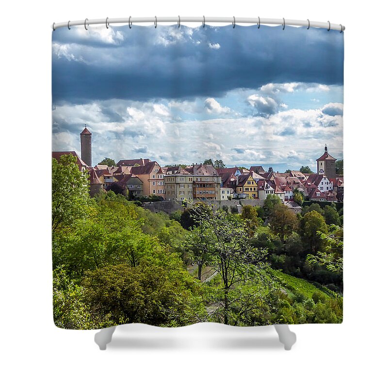 Rooftops Shower Curtain featuring the photograph Red Rooftops - Rothenburg by Pamela Newcomb