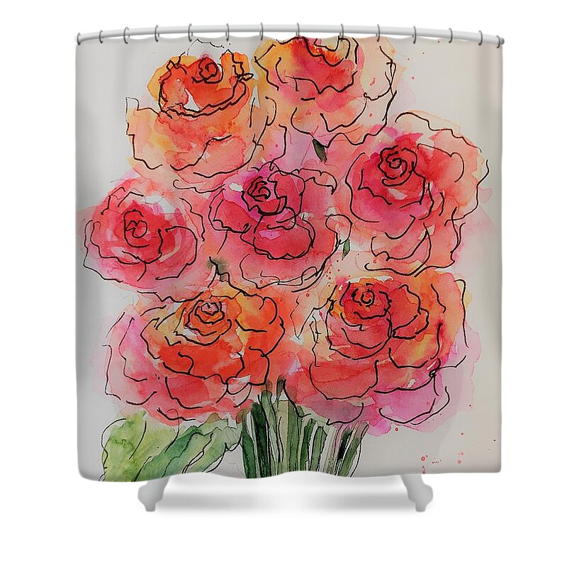 Red Roses Shower Curtain featuring the painting Red Roses 1 by Britta Zehm