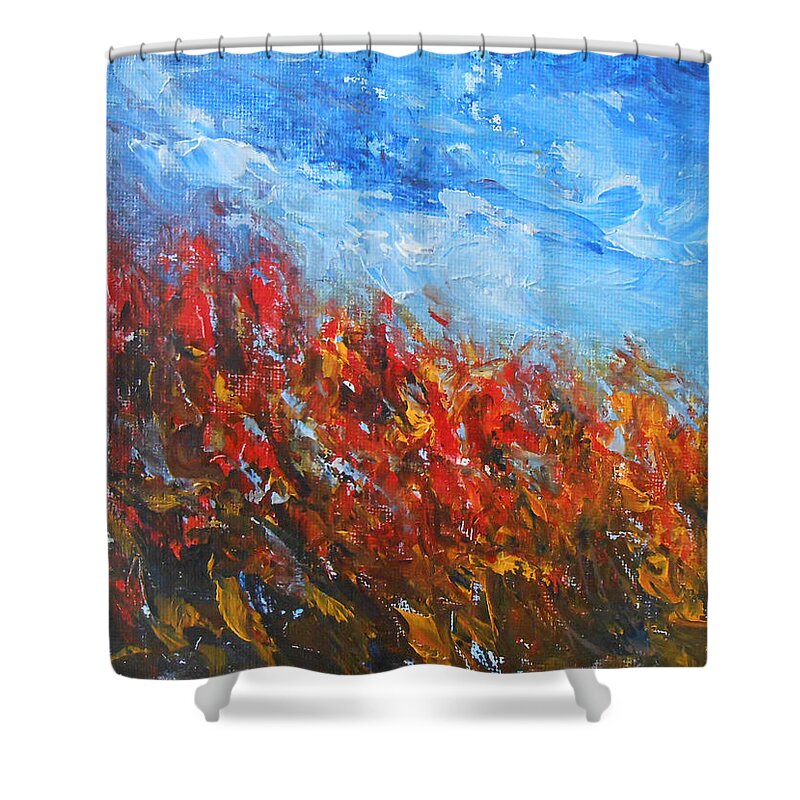 Abstract Shower Curtain featuring the painting Red Sensation by Jane See
