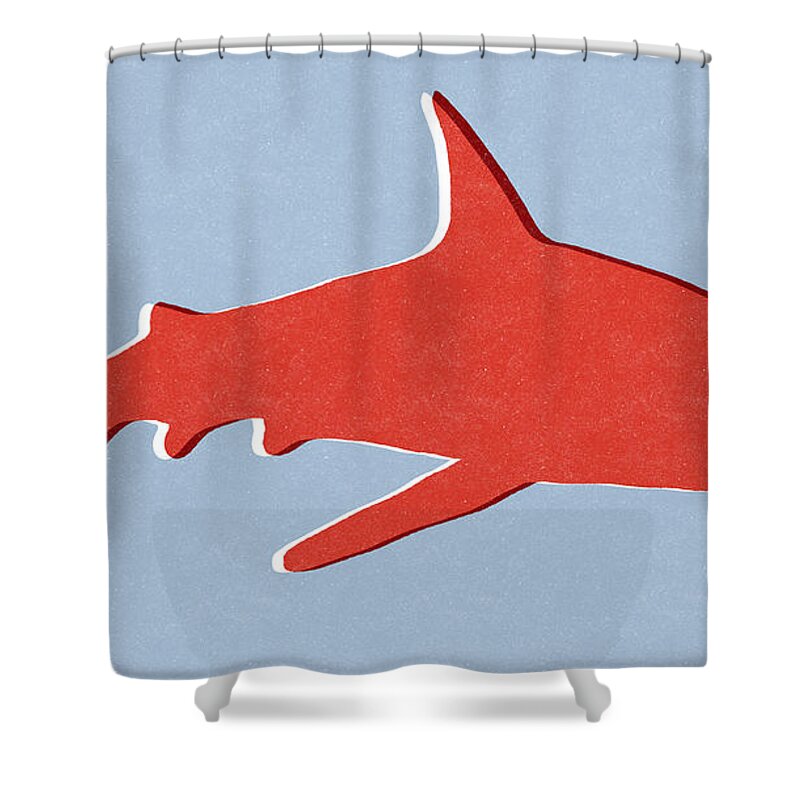 Shark Shower Curtain featuring the mixed media Red Shark by Linda Woods
