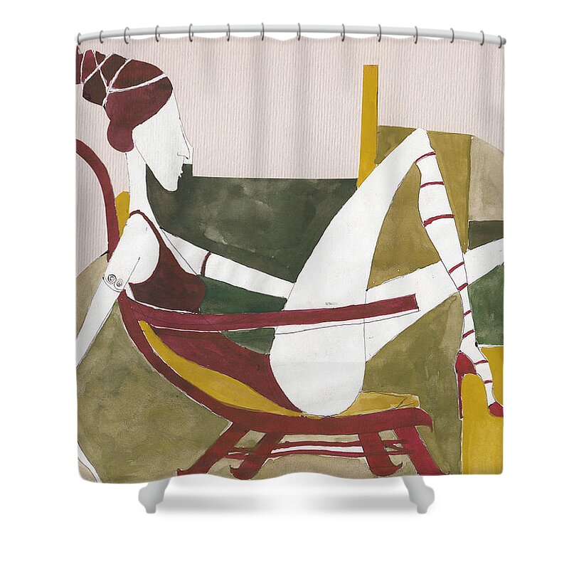 Woman Shower Curtain featuring the painting Red shoes by Maya Manolova