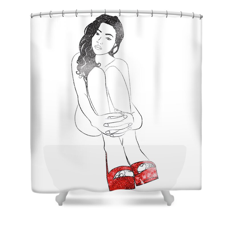 Woman Shower Curtain featuring the digital art Red Shoes by Stevyn Llewellyn