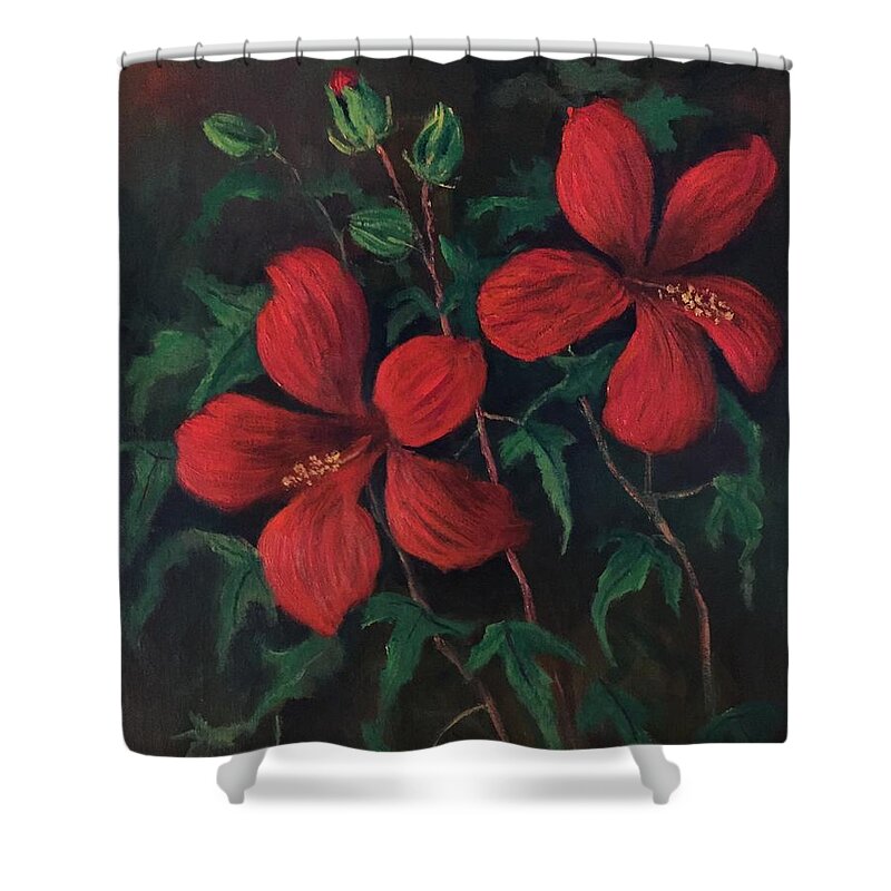 Flower Shower Curtain featuring the painting Red Soldiers by Rand Burns