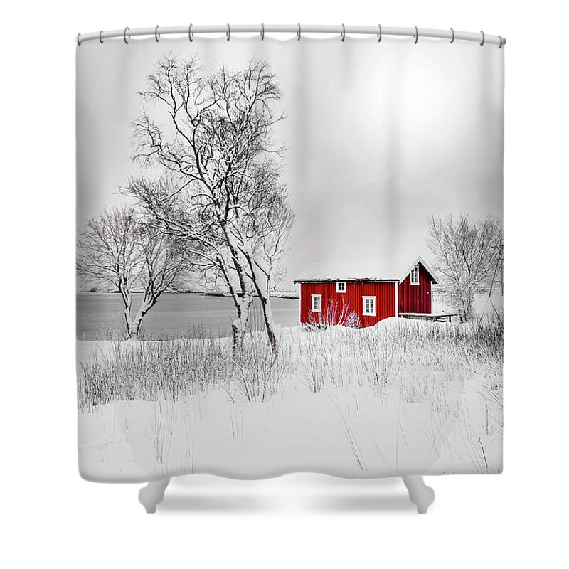 Norway Shower Curtain featuring the photograph Red Solitude by Philippe Sainte-Laudy