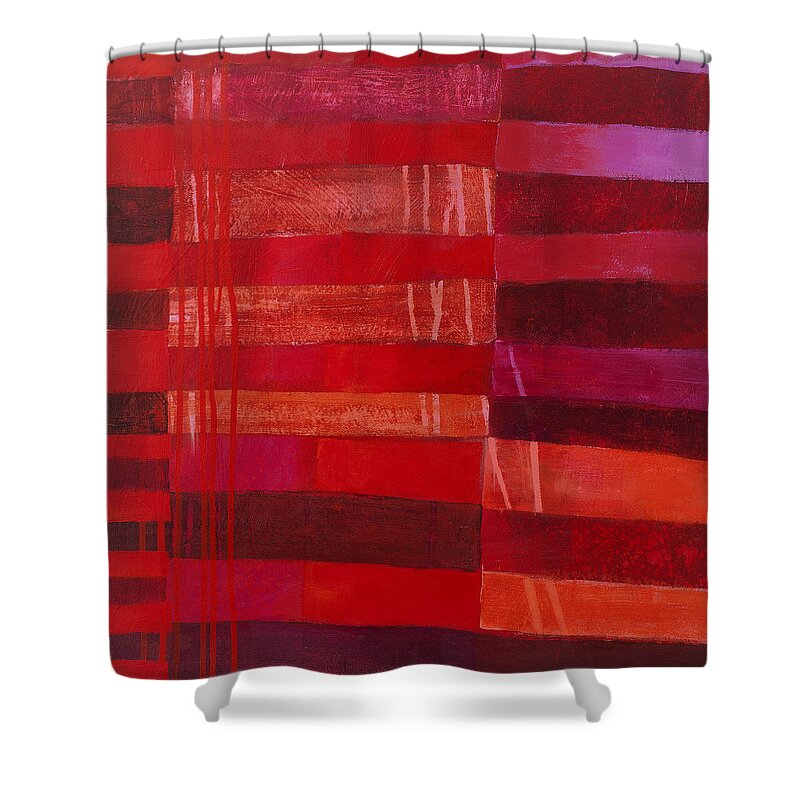 Abstract Art Shower Curtain featuring the painting Red Stripes 2 by Jane Davies