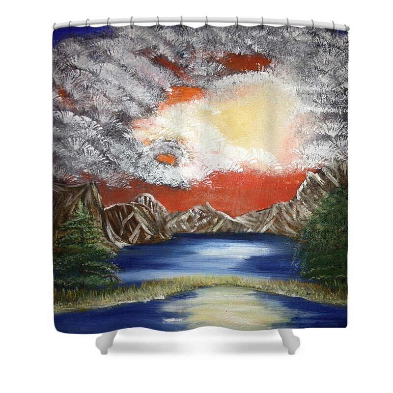 Sunset Shower Curtain featuring the painting Red Sunset by Suzanne Surber