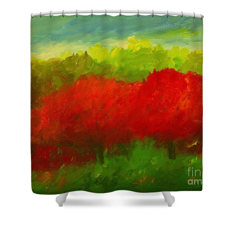 Cherries Shower Curtain featuring the painting Red Sweet Cherry Trees by Julie Lueders 