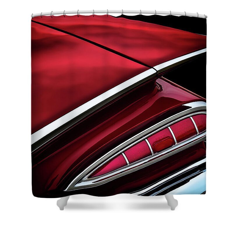 Transportation Shower Curtain featuring the digital art Red Tail Impala Vintage '59 by Douglas Pittman