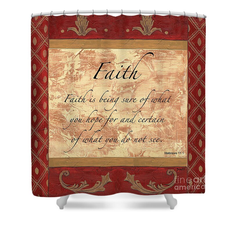 Faith Shower Curtain featuring the painting Red Traditional Faith by Debbie DeWitt