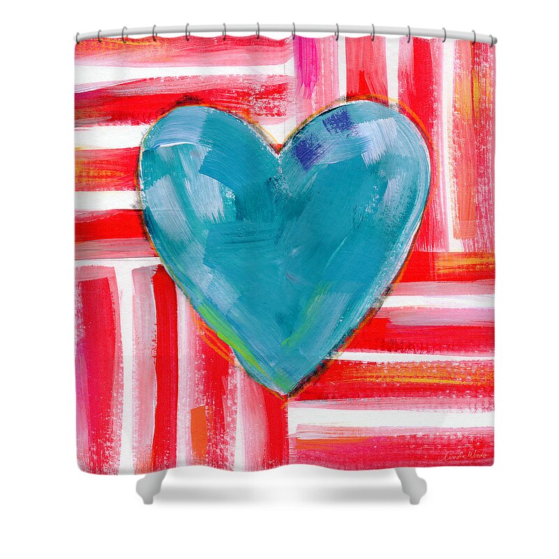 Heart Shower Curtain featuring the painting Red White and Blue Love- Art by Linda Woods by Linda Woods