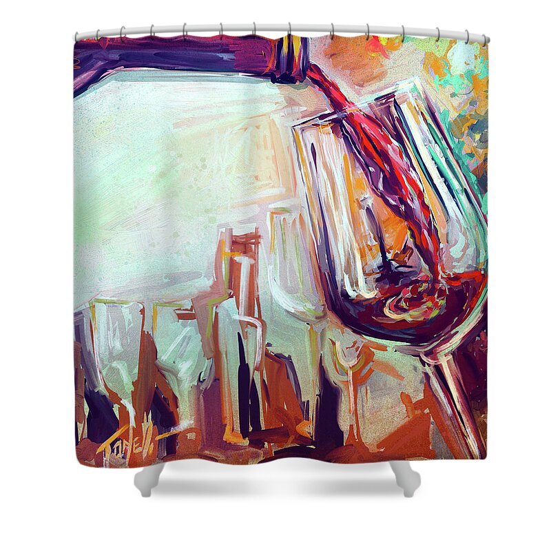 Wine Shower Curtain featuring the mixed media Red Wine, Large Pour by Mark Tonelli