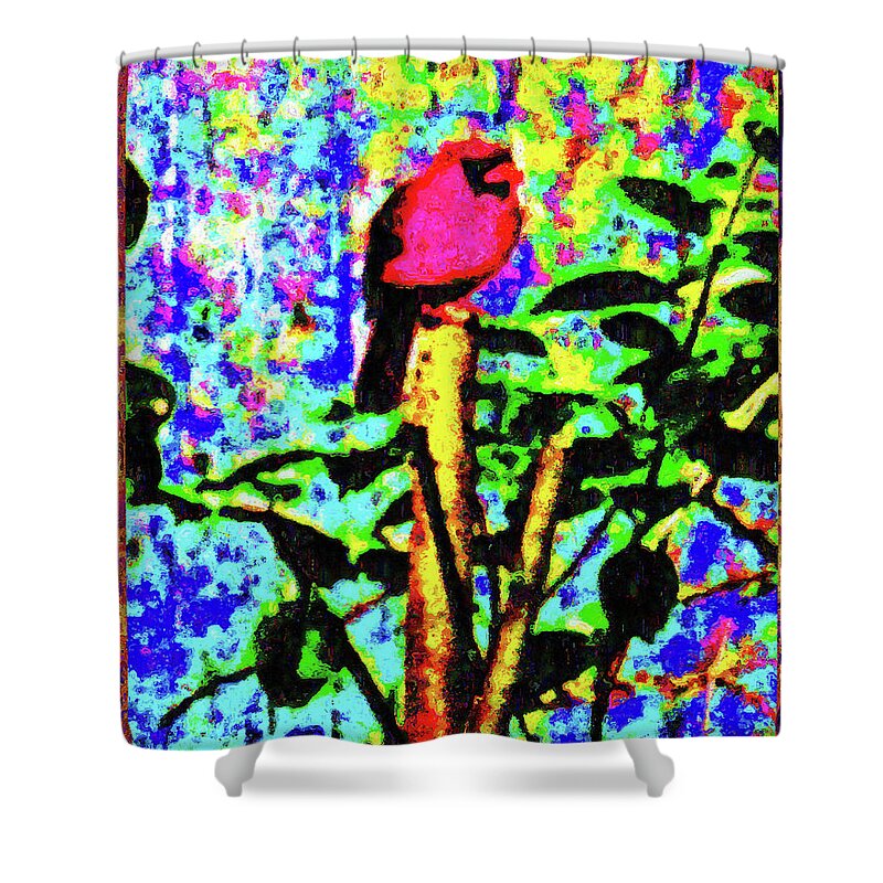Chromatic Poetics Shower Curtain featuring the digital art Redbird Dreaming about Why Love is Always Important by Aberjhani