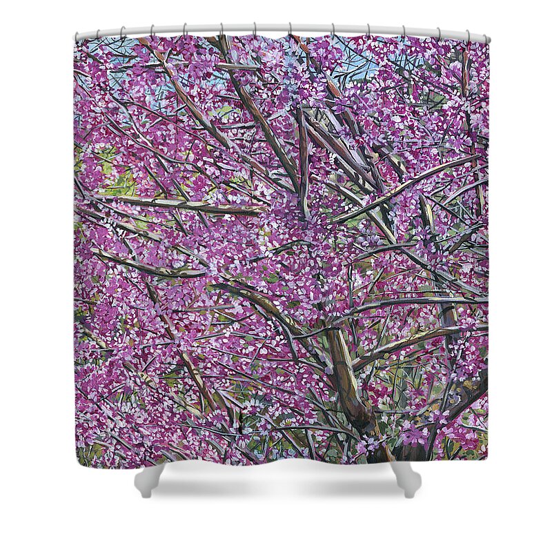 Redbud Shower Curtain featuring the painting Redbud Tree by Nadi Spencer